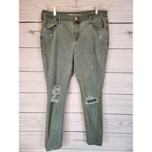 Old Navy Rockstar Women's Green‎ Solid Mid Rise Distressed Skinny Jeans Size 14
